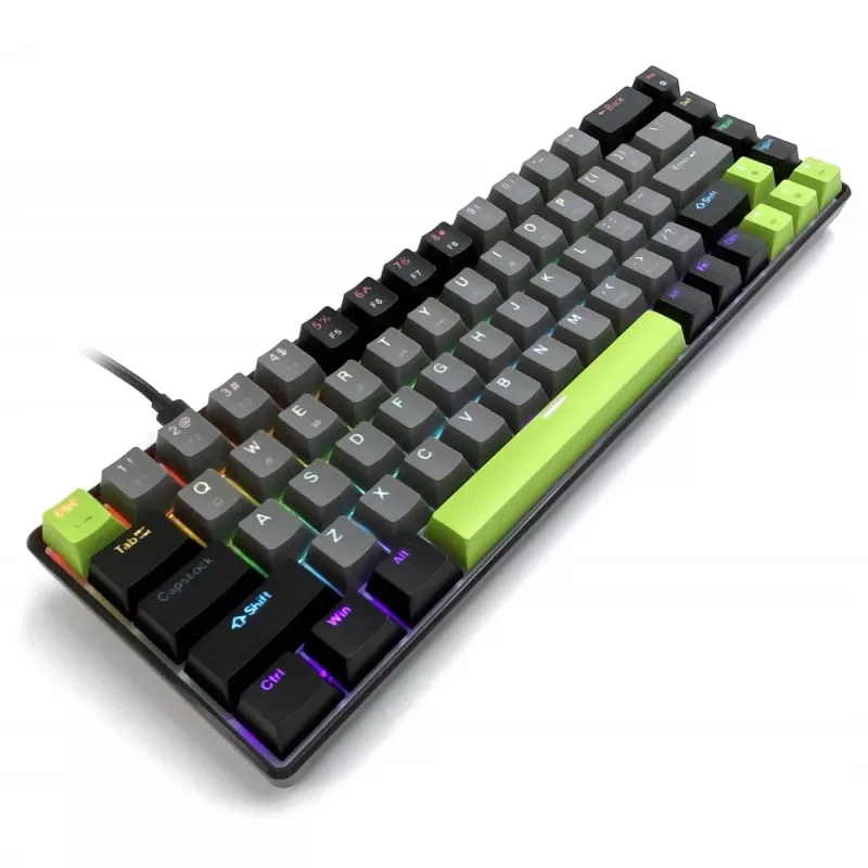 Mechanische Tastatur MEDIA-TECH MT1260 Red Core MX60, 60% Formfaktor, CHERRY MX Red Schalter, RGB-Beleuchtung, USB, grün