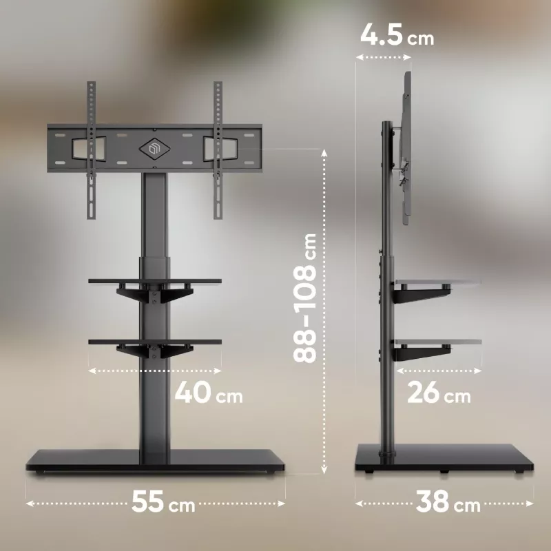 TV-Standfuß ONKRON TS5550-B für 32–65 Zoll (81,3–165,1 cm), max. Belastung 30 kg, VESA 100x100–600x400, Höhe 880–1080 mm, schwenkbar ±25°