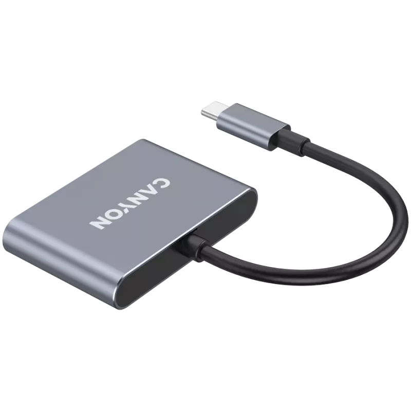 USB-C 3-in-1 Hub CANYON DS-3 Dunkelgrau – USB-C auf USB-A + HDMI + PD-Durchschleifung