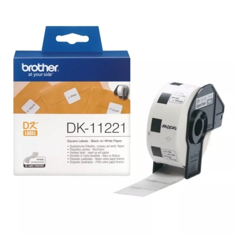 Brother DK-11221 (DK11221) Etiketten, quadratisch, schwarz auf weiß, 23 mm, 1000 Etiketten pro Rolle