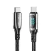 Vention Cotton Braided USB 2.0 C Male to C Male 5A Kabel With LED Display 1.2M Schwarz Zinc Alloy Type