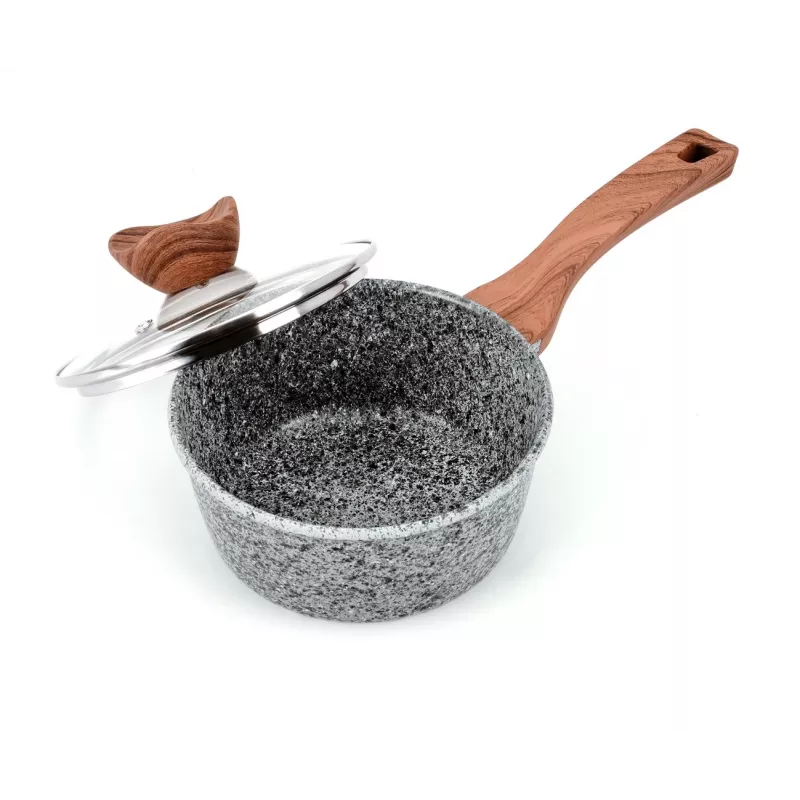 PROMIS Granit-Topfset, Kochtopf 16 cm, Töpfe 20, 24, 28 cm, braune Griffe