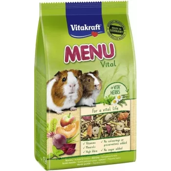 Pelletfutter für Meerschweinchen Vitakraft Menu Vital 1 kg — Getreide-Geschmack, Vitamin C, 12,5 % Rohfaser, sojafrei