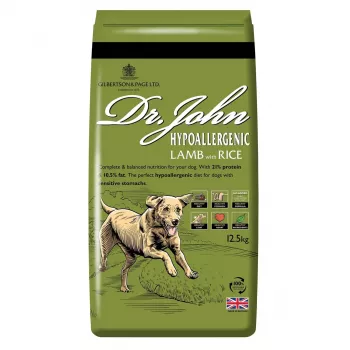 Trockenfutter für Hunde Dr. John Hypoallergenic Lamb with Rice 12,5 kg – ausgewachsene Hunde, Protein 21 %, Fett 10,5 %