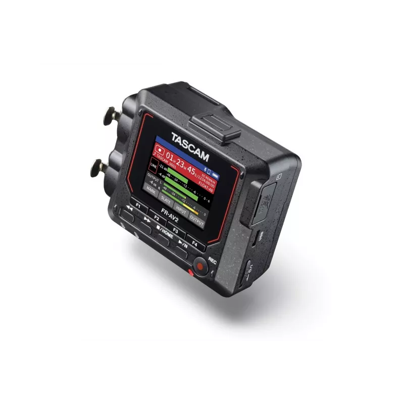 Tragbarer Audiorecorder Tascam FR2-AV — 2-Spur, 2 XLR-Combo-Eingänge, USB-C-Schnittstelle, 48–192 kHz, 24/32-Bit, microSD bis zu 512 GB