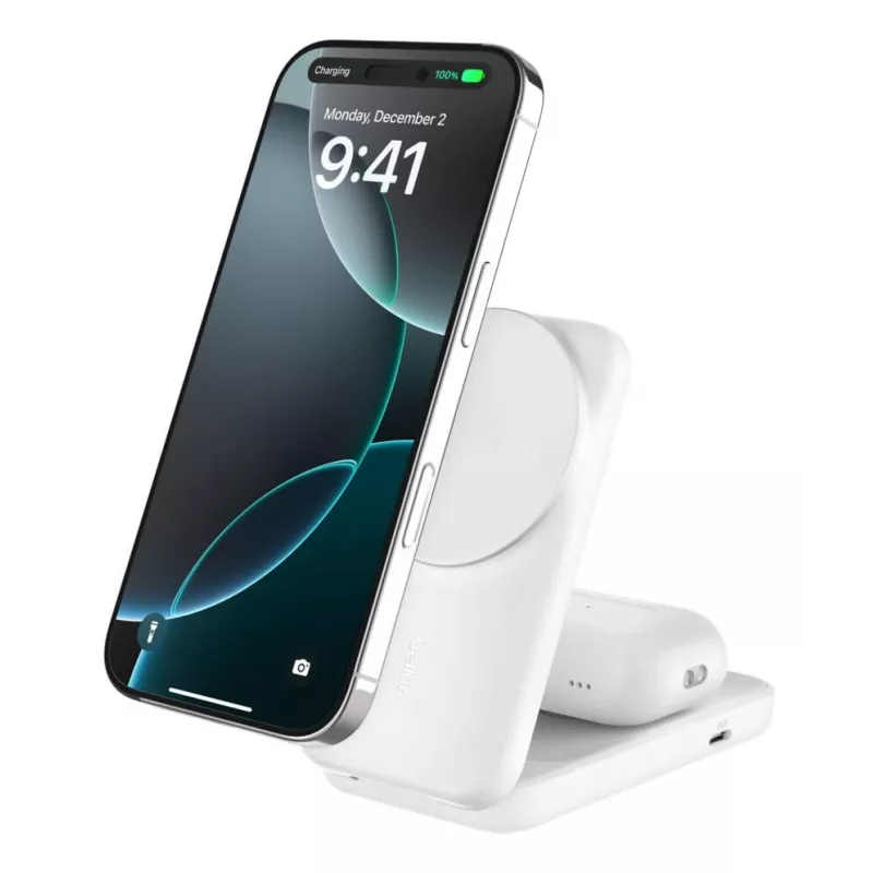 Belkin UltraCharge 25W Qi2 2-in-1 faltbare kabellose Ladestation, Weiß (WIZ038KQWH)
