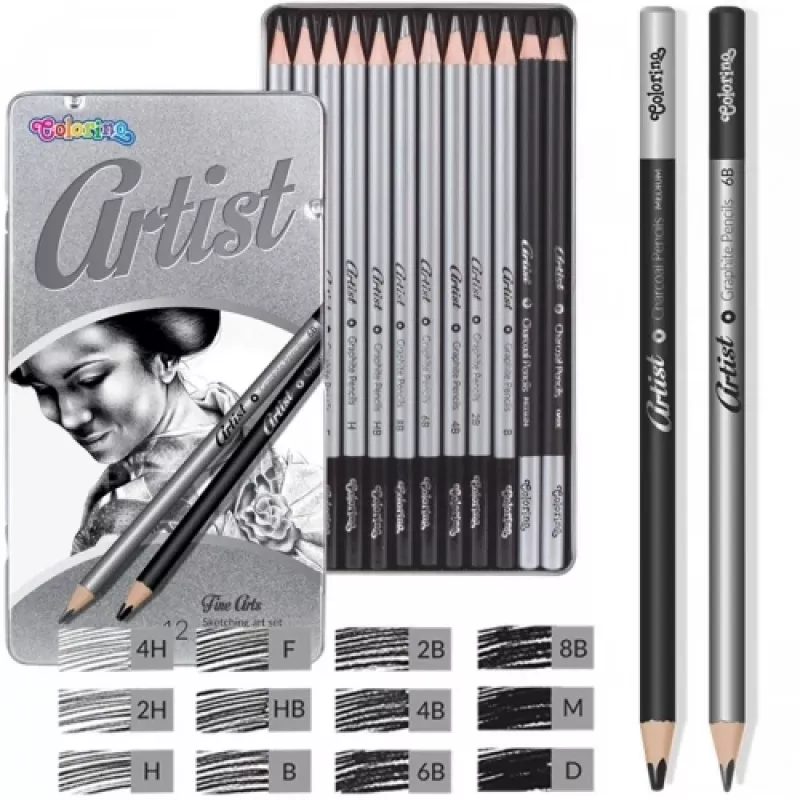 Colorino Skizzier-Kunstset 80118PTR – 12-teilige Skizzierstifte und Zubehör