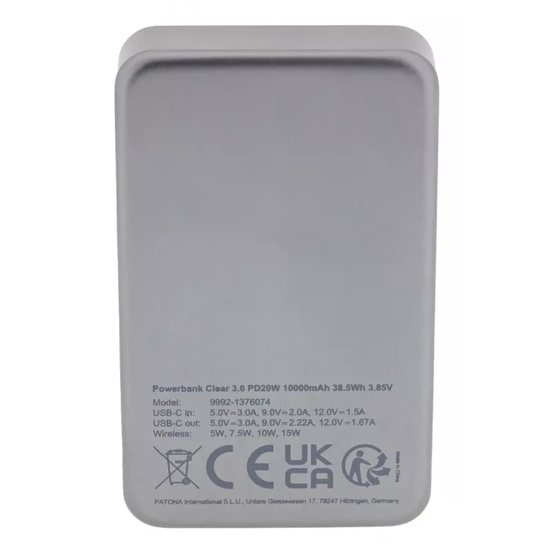 Tragbare Powerbank PATONA 9992, 10000 mAh, LiPo 38,5 Wh, USB‑C PD 20 W, 2 Ausgänge, 12 V/3 A Eingang/Ausgang, Schwarz