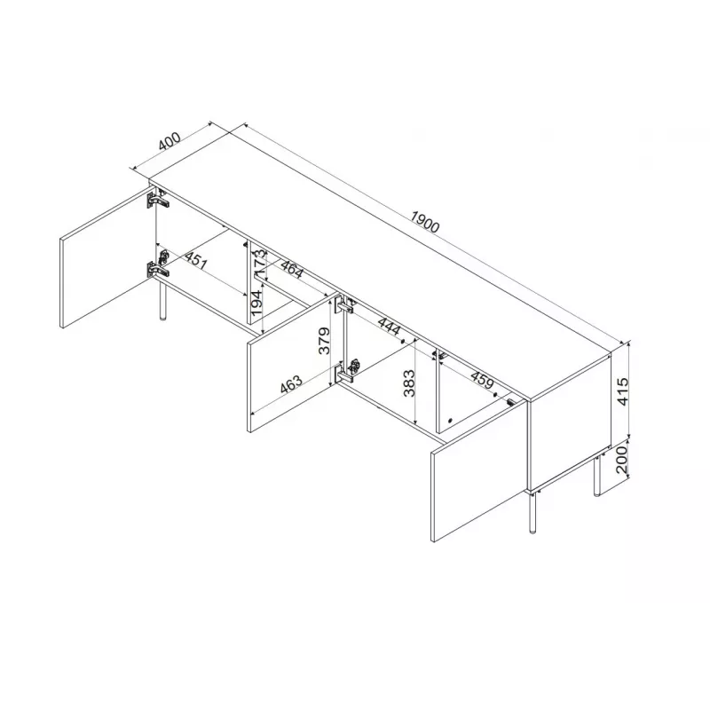 TV-Unterschrank cama meble INSERTO 3D1W 190x40x62 cm schwarz mit LED