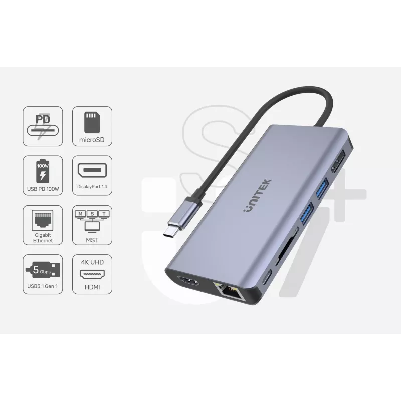 Hub UNITEK uHUB S7 USB 3.2 Gen 1 Type-C Grau
