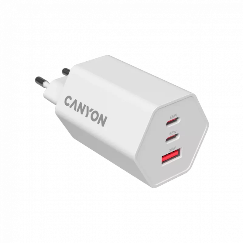 CANYON Ladegerät HEXAGON 65 GaN 65W 2xPD 1xQC EU Weiß CND-CHAHEX65W