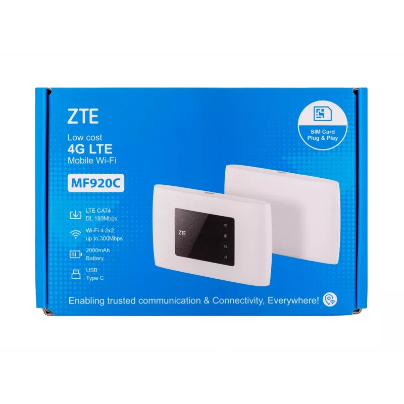 Mobilfunknetz-Router ZTE MF920C — LTE 4G (800/900/1800/2100/2600 MHz), WLAN 150 Mbit/s, 2000 mAh Batterie, weiß
