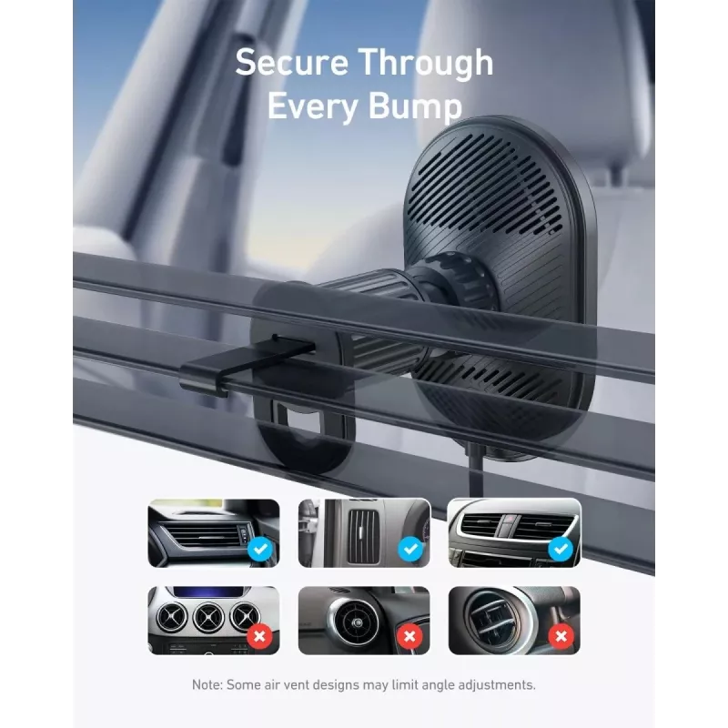 Kabelloses magnetisches Autoladegerät Anker MagGo 15W — Magnetisches 15W Qi-Schnellladen für Smartphones, Schwarz