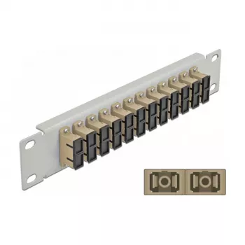 Glasfaser-Patchpanel DeLOCK 10 Zoll 12 Port SC Duplex Beige 1HE Grau