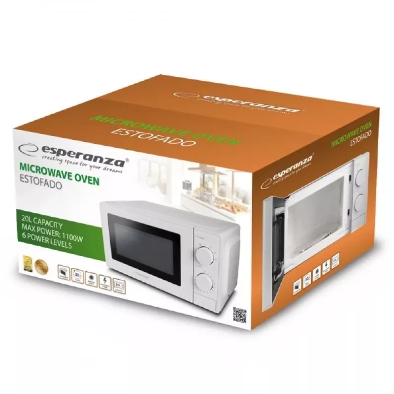 Solo-Mikrowelle ESPERANZA ESTOFADO — 700 W, 20 l, 5 Leistungsstufen, 24,5 cm Drehteller, weiß