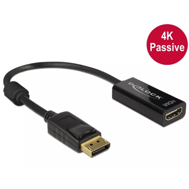 DeLOCK - Video-/Audio-Adapter - DisplayPort / HDMI - DisplayPort (M) - HDMI, 19-polig (W) - 20 cm - (DisplayPort 1.2) - Schwarz (62609)