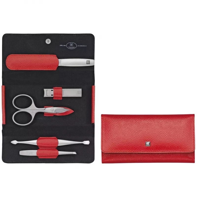 ZWILLING Twinox 97092-002-0 Maniküre-Reiseset, rotes Lederetui, 5-teilig