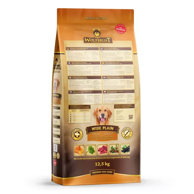 Trockenfutter für Hunde Wolfsblut Wide Plain Light Horse mit Süßkartoffeln — 12,5 kg, 22 % Protein, 6 % Fett, gluten- und zuckerfrei