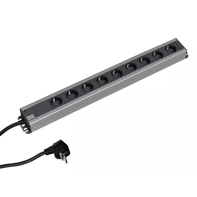 Bachmann 300.001 Stromverlängerung 2 m 9 AC-Steckdosen, Innenbereich, Schwarz, Grau