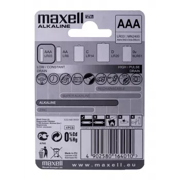 Maxell Batterie Alkaline LR-03 AAA 4er-Pack Einwegbatterie