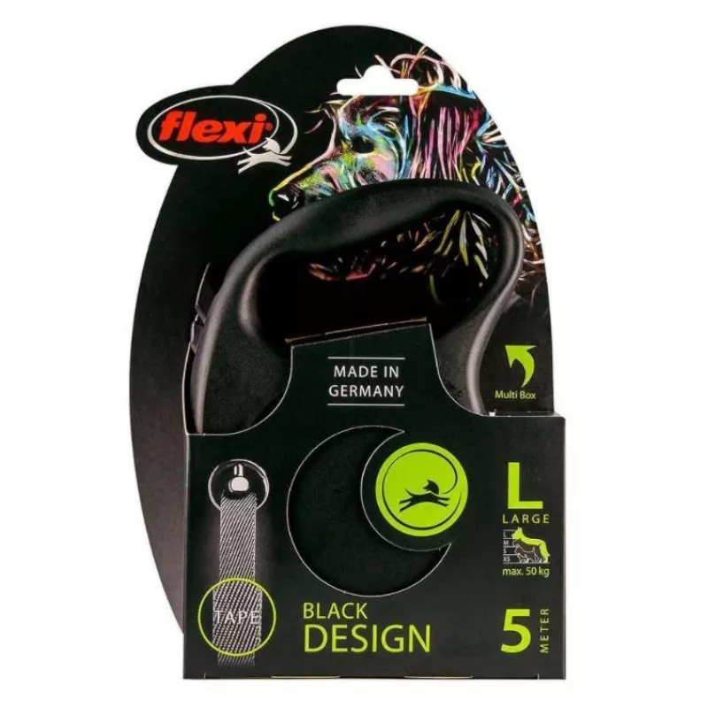 Flexi Schwarz Design L 5 m Hundeleine mit Rollmechanismus