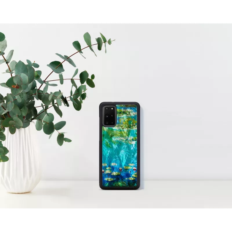 Handyhülle iKins für Samsung Galaxy S20+ — schwarzes Seerosendesign
