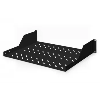 Digitus | 2U Einlegeboden für Racks | DN-19 TRAY-2-SW | Schwarz | Perfekt zur Aufbewahrung von Komponenten, die nicht für 483 mm (19 inch) geeignet sind. Schlankes Design, das Platz von 2 Höheneinheiten einnimmt. Einfach und schnell zu montieren oder zu demon