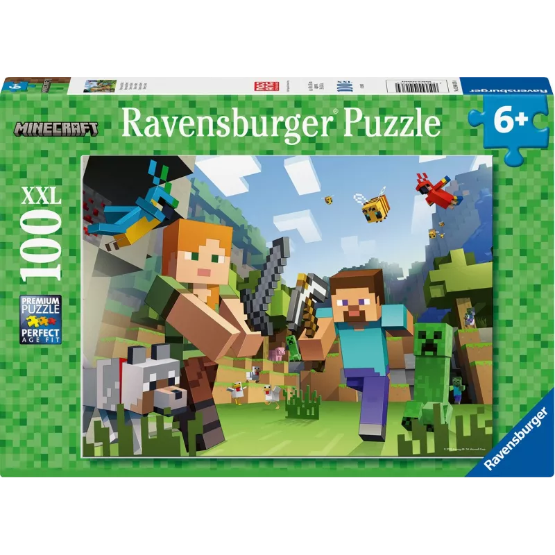 Puzzle XXL 100 Teile - Minecraft Ravensburger XXL 100-Teile-Puzzle mit Artwork aus Minecraft. Das Produkt ist für Kinder ab 6 Jahren bestimmt. Ravensburger ist der weltweit größte Puzzle-Hersteller und produziert seit über 120 Jahren Puzzles. Ravensburger Puzzles zeichnen sich durch eine spezielle, entspiegelte Oberfläche aus und werden aus patentierter, dicker Pappe mit einer…