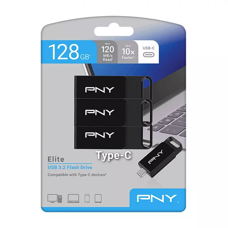 USB-Stick PNY Elite 128 GB USB Type-C 3.2 Gen 1 (3.1 Gen 1) Schwarz