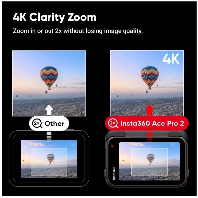 Action-Sportkamera Insta360 Ace Pro 2 — 50 MP, 8K Ultra HD (7680×3272), 1/1,3-Zoll-Sensor, bis zu 240 fps, integriertes Display, Wi‑Fi, MicroSD, 177,7 g, Schwarz