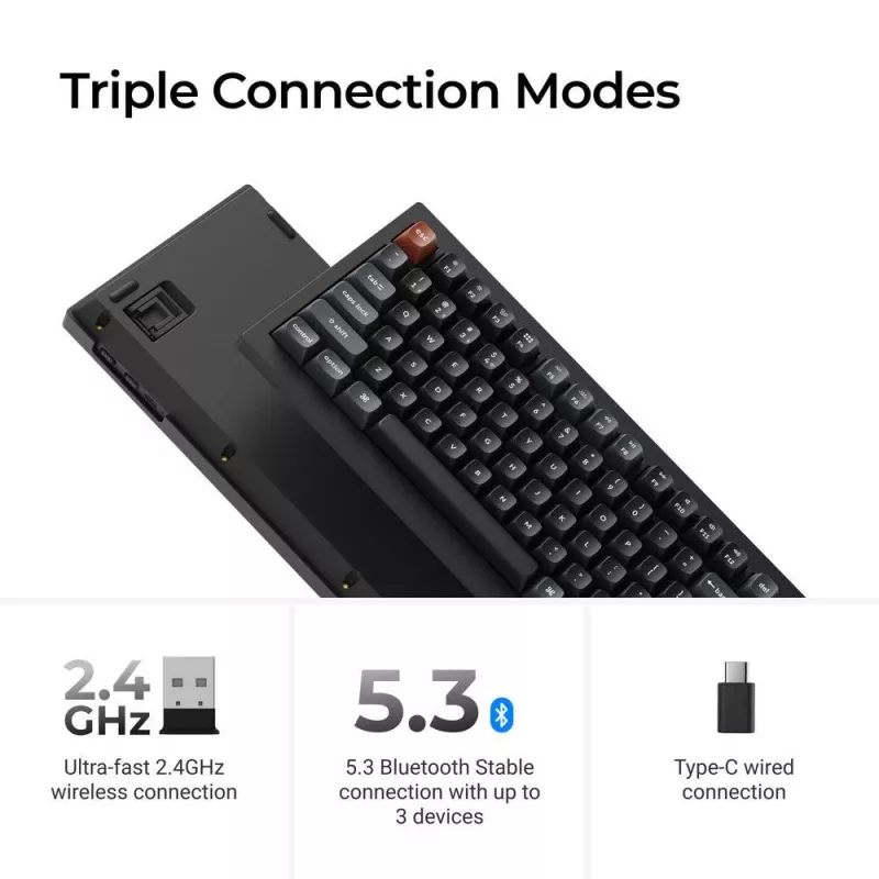 Mechanische 75%-Tastatur Keychron V1 Ultra 8K — QWERTY, Bluetooth & Kabel, RGB, Schwarz