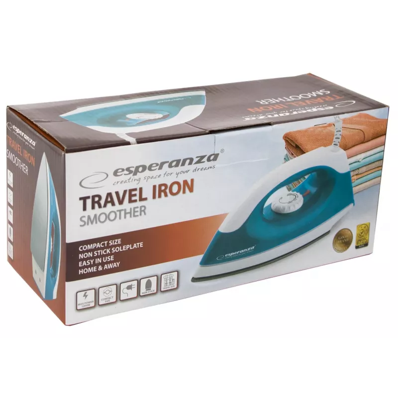Trockenbügeleisen Esperanza TRAVEL IRON SMOOTHER — 1200 W, Antihaftsohle, 1.4 m Kabel, Temperaturanzeige, Reisedesign