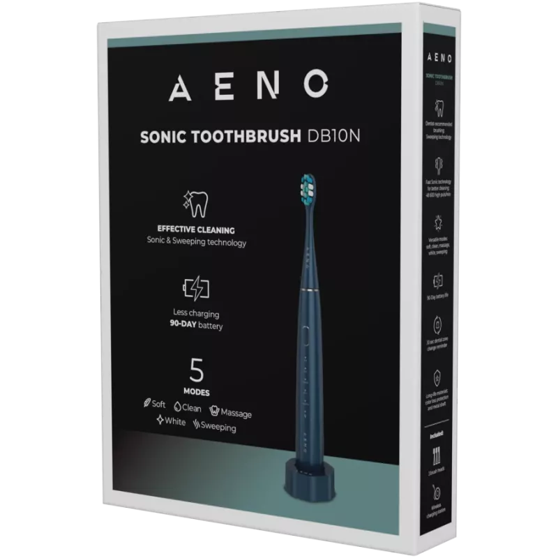 Kabellose Zahnbürste, Marineblau, 3 Bürstenköpfe, 1400mAh, Funktion: Sanft, Reinigen, Massage, Weiß, Schrubben