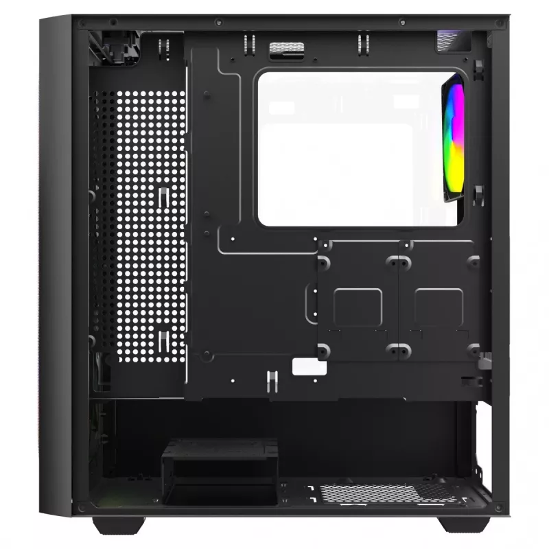 PC-Gehäuse SAVIO Noctis Flow RGB — Cube, ATX/Mini-ITX, 3x 120 mm Frontlüfter, Seitenfenster aus gehärtetem Glas, max. GPU 35 cm