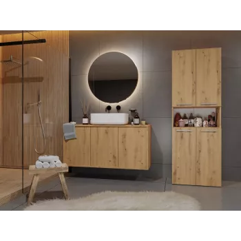 Badezimmer-Schrankschrank Top e shop NEL 1K DK ART KPL, Eichenrahmen, 600×300×1740 mm, 5 Regale, freistehend