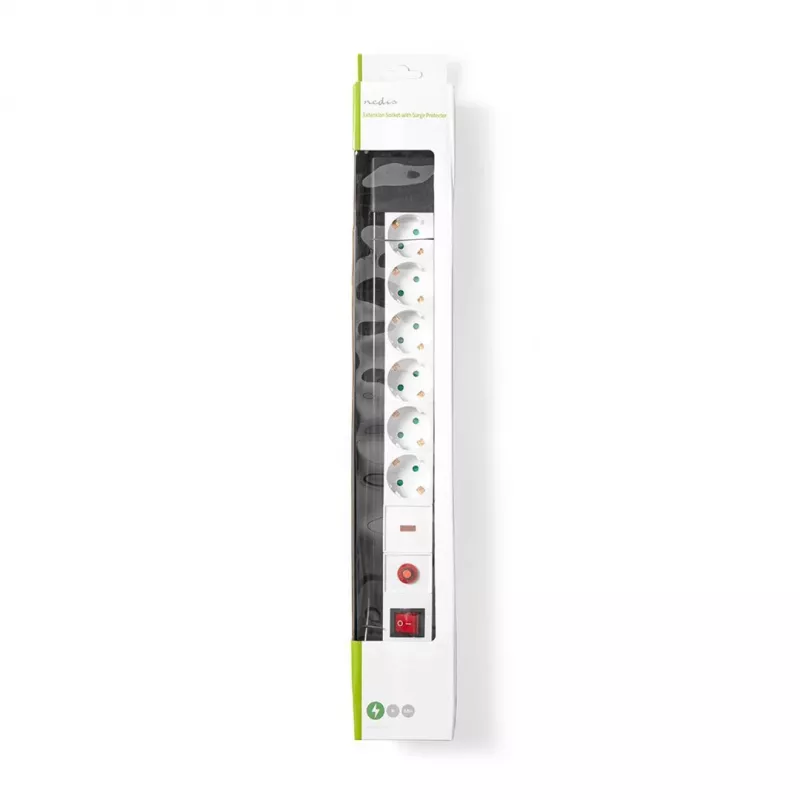 Nedis EXS630SPF1PRO Stromverlängerung 3 m 6 AC-Steckdosen Innenbereich Schwarz, Weiß