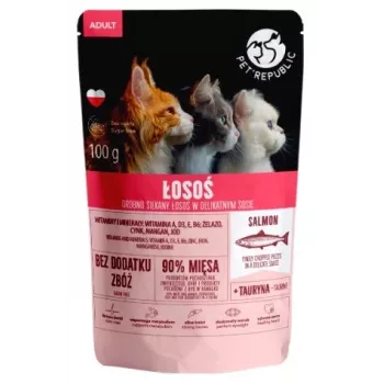 Nassfutterbeutel für Katzen PetRepublic CAT Beutel für ausgewachsene Katzen 100 g, Filets mit Lachsstreifen