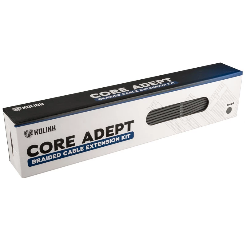 Geflochtenes Kabelverlängerungsset Kolink Core Adept – 6‑teilige Netzteil- und Mainboard-Verlängerungen, PET-Ummantelung, Kupferleiter, Längen 300–350 mm