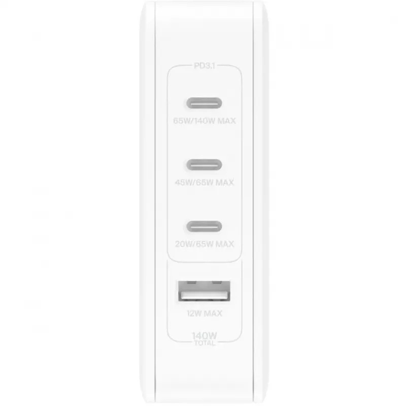 Wandladegerät 140W 4 Ports (3xC 1xA) UK, EU, US Stecker weiß