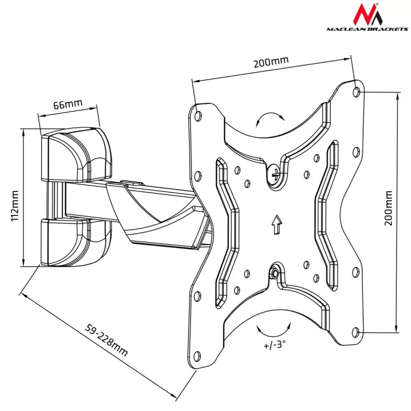 TV-Wandhalterung MACLEAN MC-741 für Bildschirme von 33–106,7 cm (13 Zoll–42 Zoll), VESA 75x75–200x200, max. Belastung 25 kg, schwarz