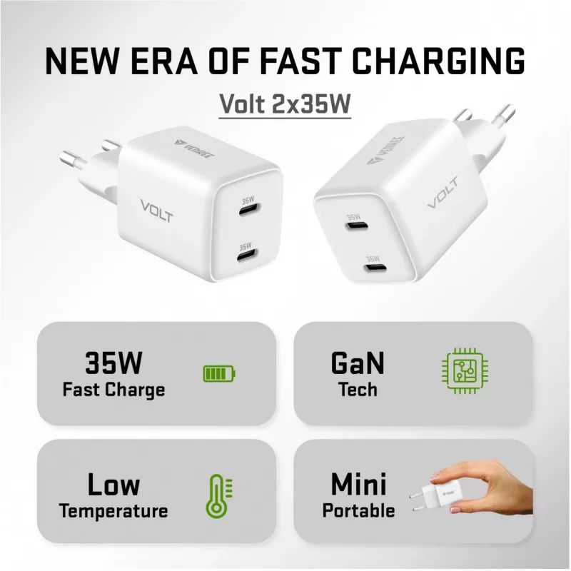 Wand-USB-C-Ladegerät YENKEE G35D 2x18W Power Delivery 3.0 3A