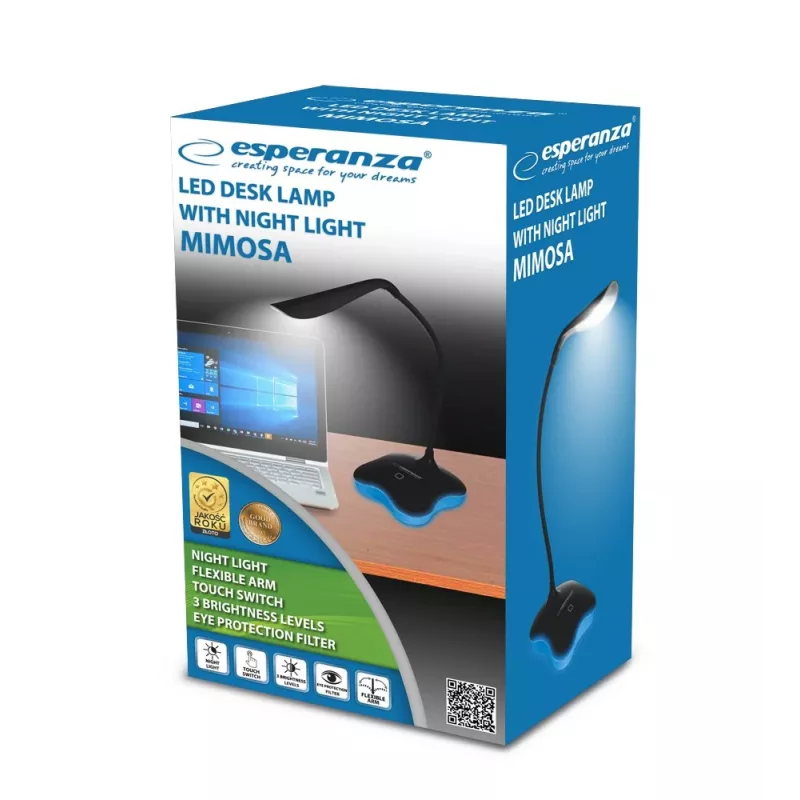 Tischlampe ESPERANZA ELD105K MIMOSA — LED-Schreibtischlampe mit Nachtlicht, schwarz