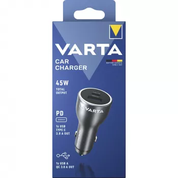 Autoladegerät Varta 57933101111, 45W gesamt, 1× USB-A, 1× USB-C