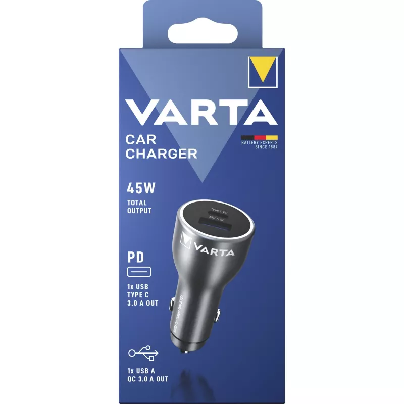 Autoladegerät Varta 57933101111, 45W gesamt, 1× USB-A, 1× USB-C