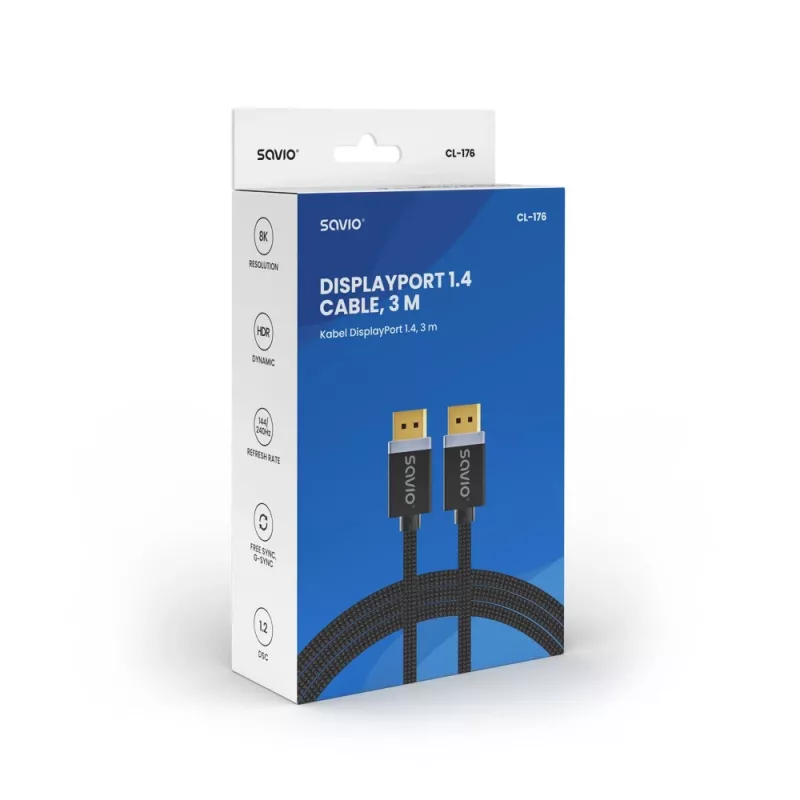 SAVIO DISPLAYPORT (M) - DISPLAYPORT (M) KABEL, V1.4, 3 m, CL-176