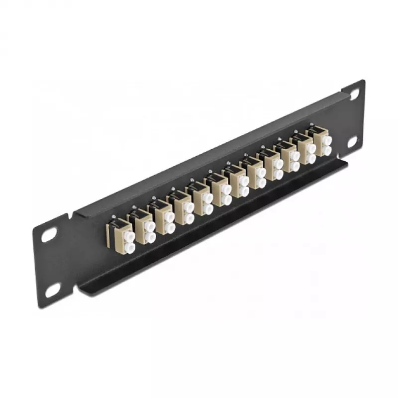 Glasfaser-Patchpanel DeLOCK 10 Zoll 12 Port LC Duplex beige 1U schwarz