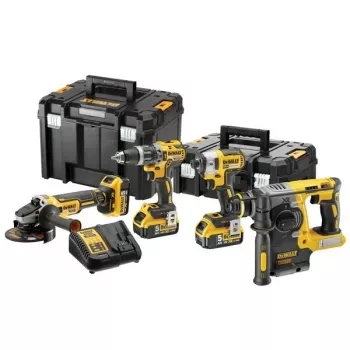 Werkzeugset DeWalt DCK422P3T-QW Akku-Komboset 18V 5Ah (3 Akkus), Bohrschrauber DCD796, Bohrhammer, 4 cm Holz, 1,3 cm Stahl