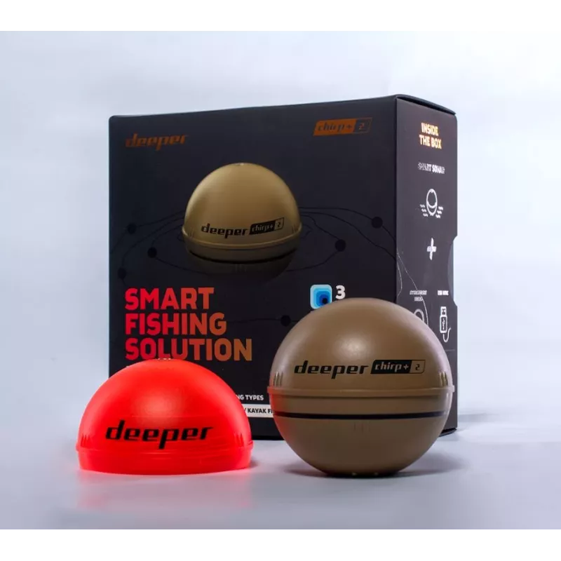 Tragbarer Fischfinder Deeper CHIRP+ 2 (100 m, 675 kHz, 47° Kegel, Wi‑Fi, GPS, sandfarben)