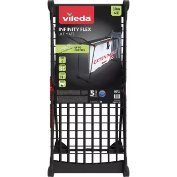 Bodenstehender Wäscheständer VILEDA Infinity Flex Ultimate — Stahl, Schwarz, 1 Stück, 5 Jahre Garantie