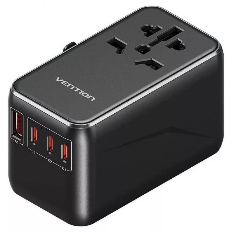 Ladegerät Vention FJGB0 100W GaN mit 3× USB-C und 1× USB-A, Schwarz